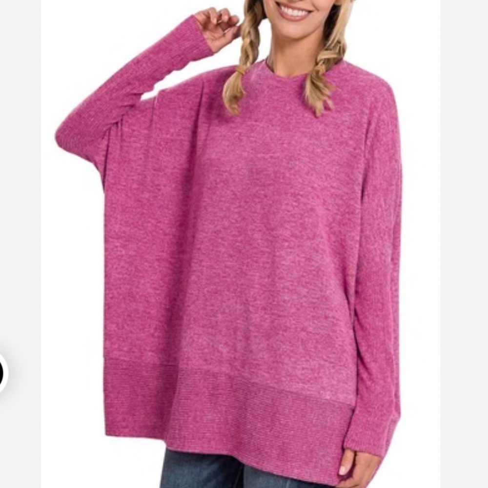 Women’s Zenana Free Flowing Fall Sweater Lightweight Magenta Medium